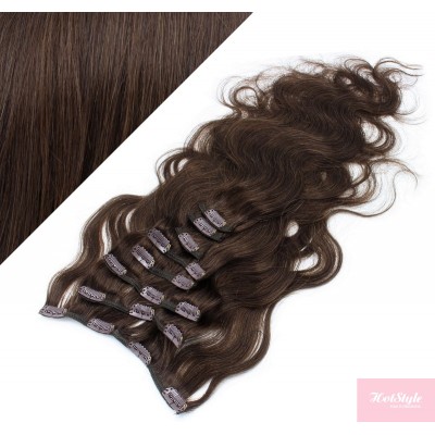 50cm wellige REMY Clip In Haare - dunkelbraun