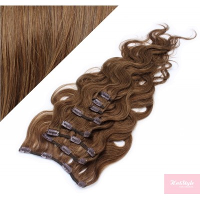 50cm wellige REMY Clip In Haare - mittelbraun