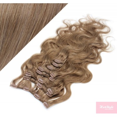 50cm wellige REMY Clip In Haare - hellbraun