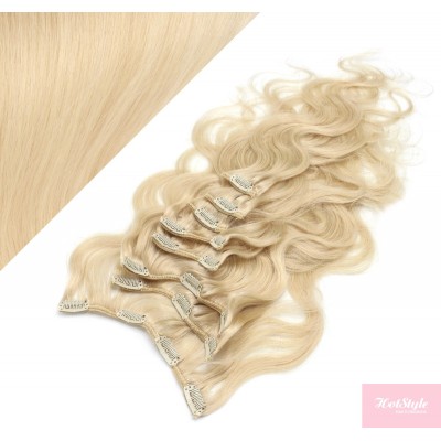 50cm wellige REMY Clip In Haare - weißblond