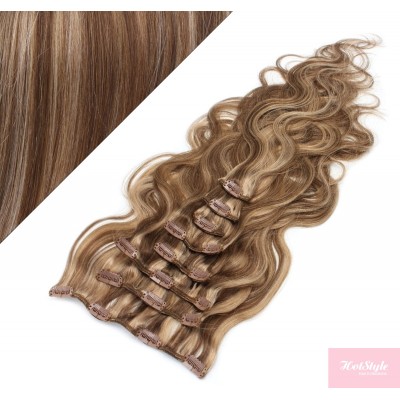 50cm wellige REMY Clip In Haare - dunkle Strähnchen