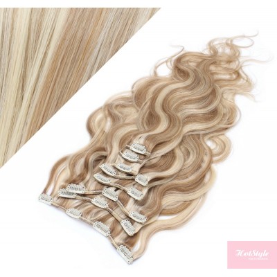 50cm wellige REMY Clip In Haare - helle Strähnchen