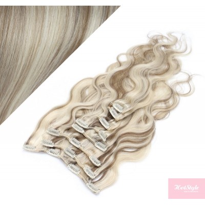 50cm wellige REMY Clip In Haare - platin/hellbraun