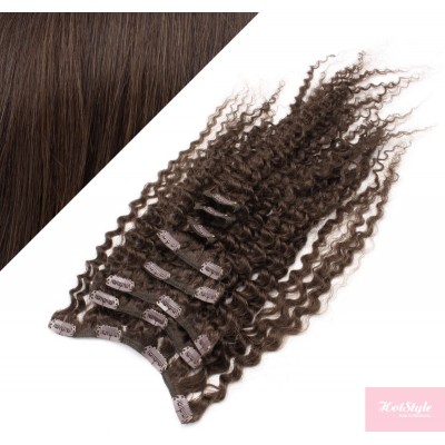 50cm lockige REMY Clip In Haare - dunkelbraun