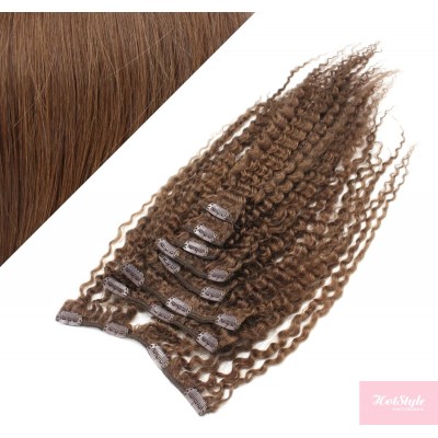 50cm lockige REMY Clip In Haare - mittelbraun