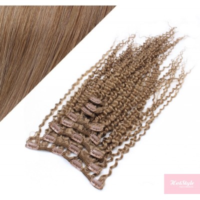 50cm lockige REMY Clip In Haare - hellbraun