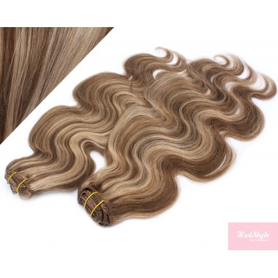 53 cm wellige REMY Clip In Deluxe Haare - dunkle Strähnchen