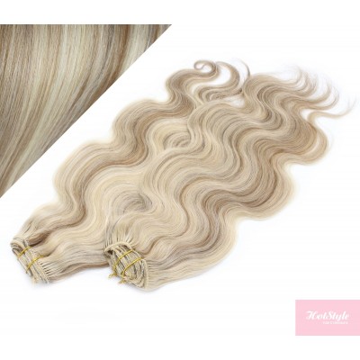 53 cm wellige REMY Clip In Deluxe Haare - platin/hellbraun