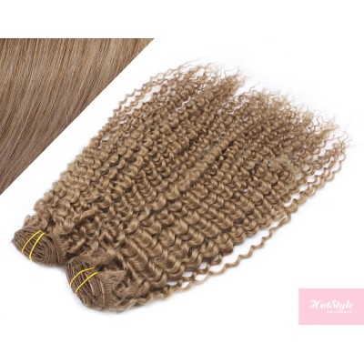 53 cm lockige REMY Clip In Deluxe Haare - hellbraun