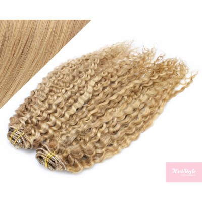 53 cm lockige REMY Clip In Deluxe Haare - naturblond/hellblond