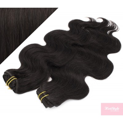 53 cm wellige REMY Clip In Deluxe Haare - schwarz natürlich