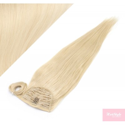 Gerade Clip Pferdeschwanz/Zopf, 100% Remy Menschenhaar, 60 cm - weißblond
