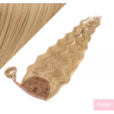 Wellige Clip Pferdeschwanz/Zopf, 100% Remy Menschenhaar, 50 cm - naturblond/hellblond