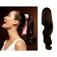 Clip in human hair ponytail wrap hair extension 24" wavy - dark brown