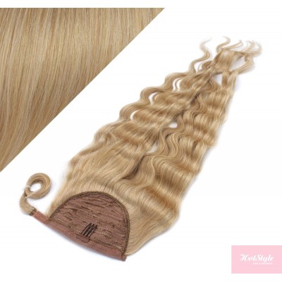 Wellige Clip Pferdeschwanz/Zopf, 100% Remy Menschenhaar, 60 cm - naturblond