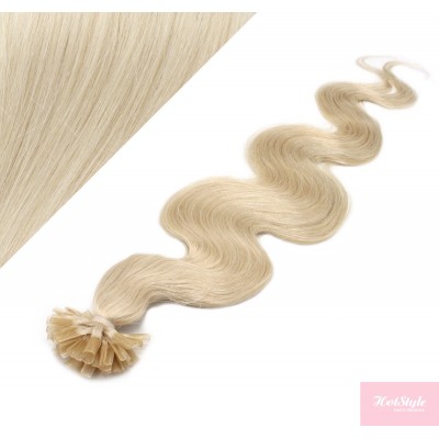 Wellige 50 cm REMY haar europäischen typs für die Keratinmethode - platin