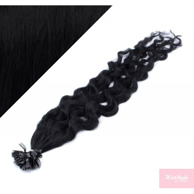 Lockiges 50 cm REMY haar europäischen typs für die Keratinmethode - schwarz