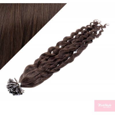 Lockiges 50 cm REMY haar europäischen typs für die Keratinmethode - dunkelbraun