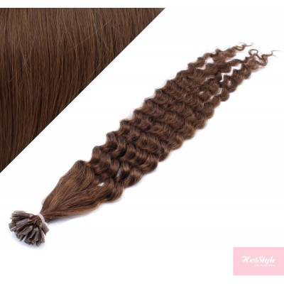 Lockiges 50 cm REMY haar europäischen typs für die Keratinmethode - mittelbraun