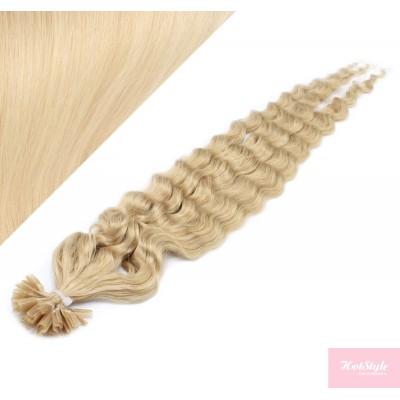 Lockiges 50 cm REMY haar europäischen typs für die Keratinmethode - weißblond