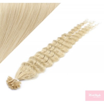 Lockiges 50 cm REMY haar europäischen typs für die Keratinmethode - platin