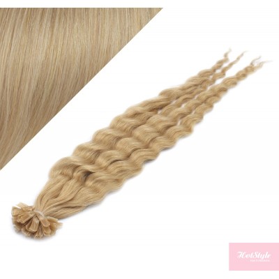 Lockiges 60 cm REMY haar europäischen typs für die Keratinmethode - naturblond