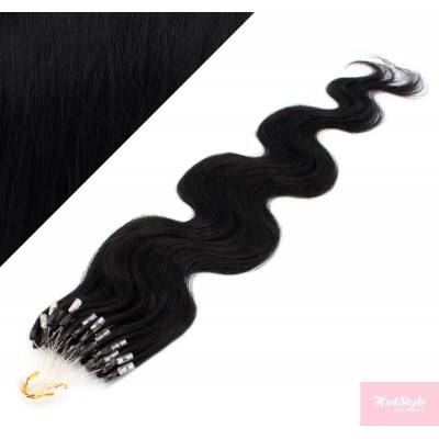 50cm Wellige Micro ring/easy loop haare REMY – schwarz