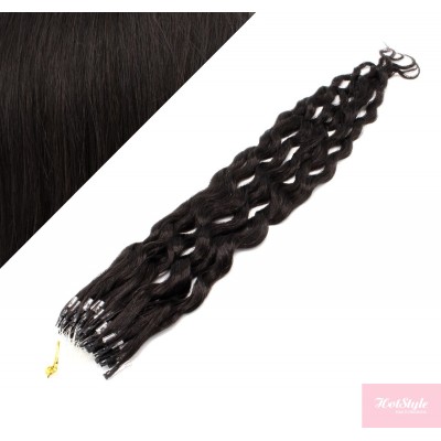 50 cm Lockige Micro Ring/easy loop haare REMY – schwarz natürlich