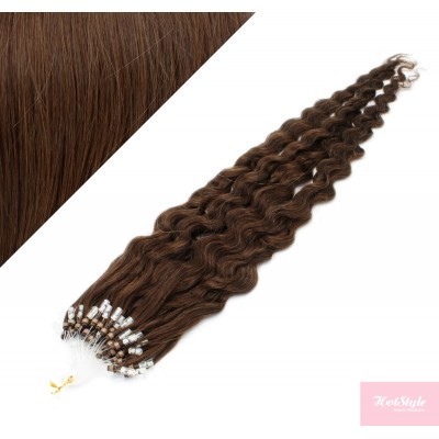 50 cm Lockige Micro Ring/easy loop haare REMY – mittelbraun