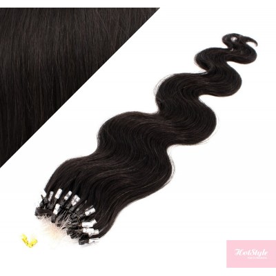 60cm Wellige Micro ring/easy loop haare REMY – schwarz natürlich