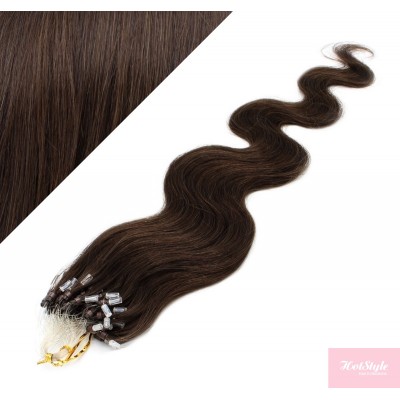 60cm Wellige Micro ring/easy loop haare REMY – dunkelbraun