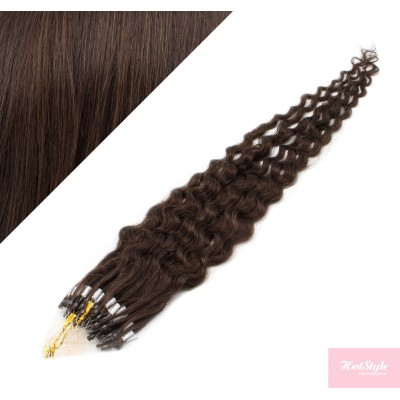 60 cm Lockige Micro Ring/easy loop haare REMY – dunkelbraun