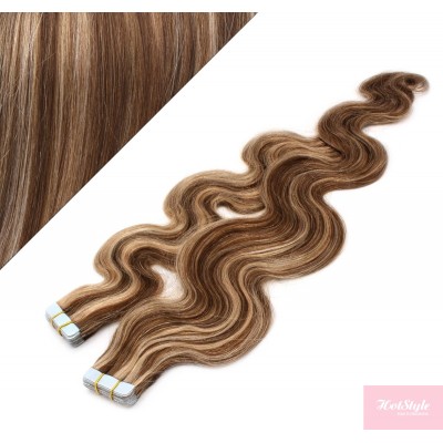 Wellige Tape in Haare 60cm - dunkle Strähnchen