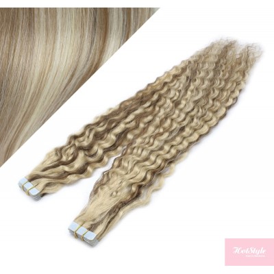 Lockige Tape in Haare 60cm - platin/hellbraun