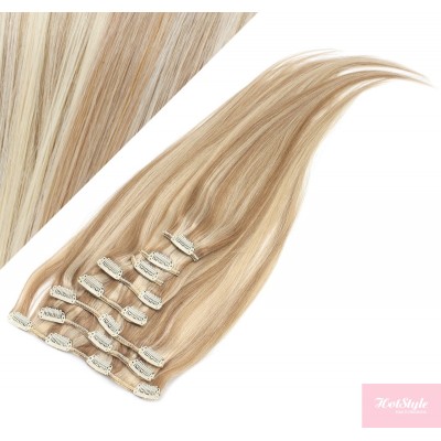 43cm REMY Clip In Haar 100g - helle Strähnchen