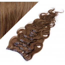 50cm wellige REMY Clip In Haare - mittelbraun