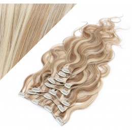 50cm wellige REMY Clip In Haare - helle Strähnchen