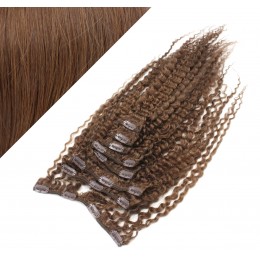 50cm lockige REMY Clip In Haare - mittelbraun