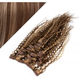 50cm lockige REMY Clip In Haare - dunkle Strähnchen