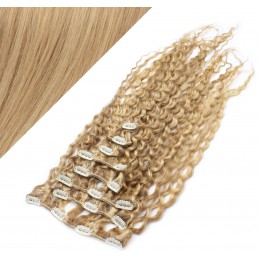 50cm lockige REMY Clip In Haare - naturblond/hellblond