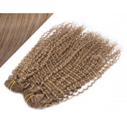 53 cm lockige REMY Clip In Deluxe Haare - hellbraun