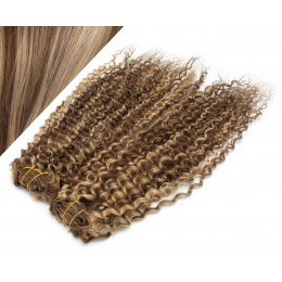 53 cm lockige REMY Clip In Deluxe Haare - dunkle Strähnchen