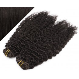 53 cm lockige REMY Clip In Deluxe Haare - schwarz natürlich