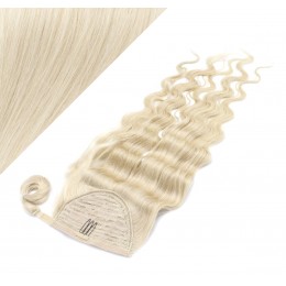Wellige Clip Pferdeschwanz/Zopf, 100% Remy Menschenhaar, 50 cm - platin