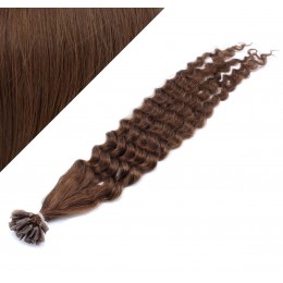 Lockiges 50 cm REMY haar europäischen typs für die Keratinmethode - mittelbraun