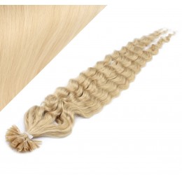 Lockiges 50 cm REMY haar europäischen typs für die Keratinmethode - weißblond