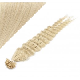 Lockiges 50 cm REMY haar europäischen typs für die Keratinmethode - platin