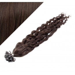 Lockiges 60 cm REMY haar europäischen typs für die Keratinmethode - dunkelbraun