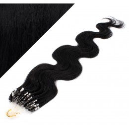 60cm Wellige Micro ring/easy loop haare REMY – schwarz